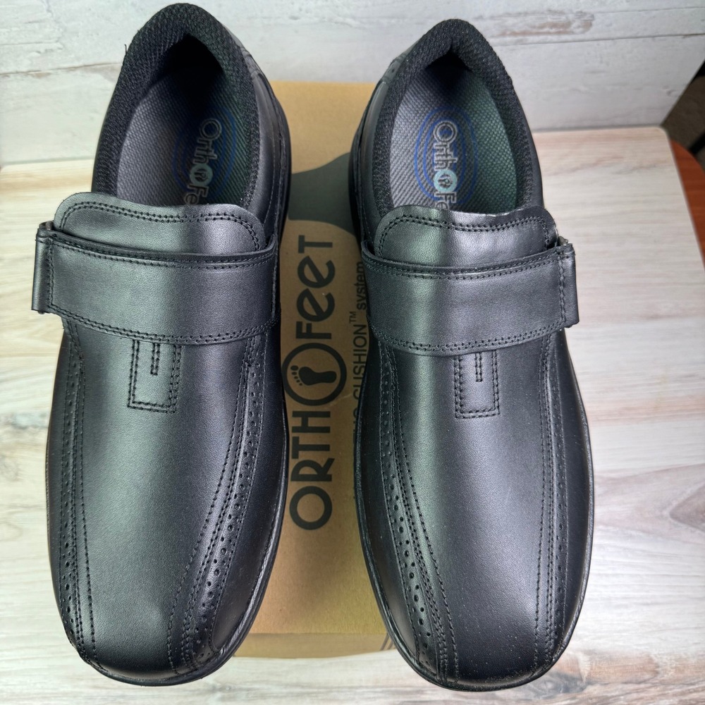 Orthofeet Lincoln Center Mens Loafers Black Leather Hook Loop Size 12 X-Wide 585 - Picture 7 of 9